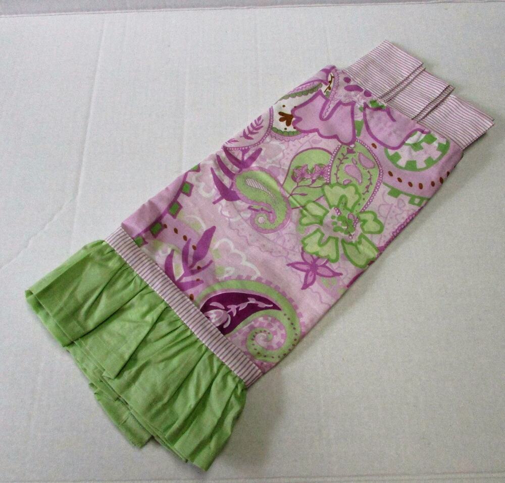My Baby Sam Paisley Lime Green Purple Orchid Stripe Tab Top Valance Nursery New